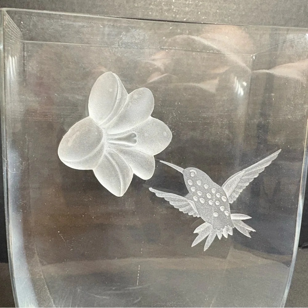 Mikasa Crystal Summer Nectar vase etched hummingbird 3D frosted crystal flower